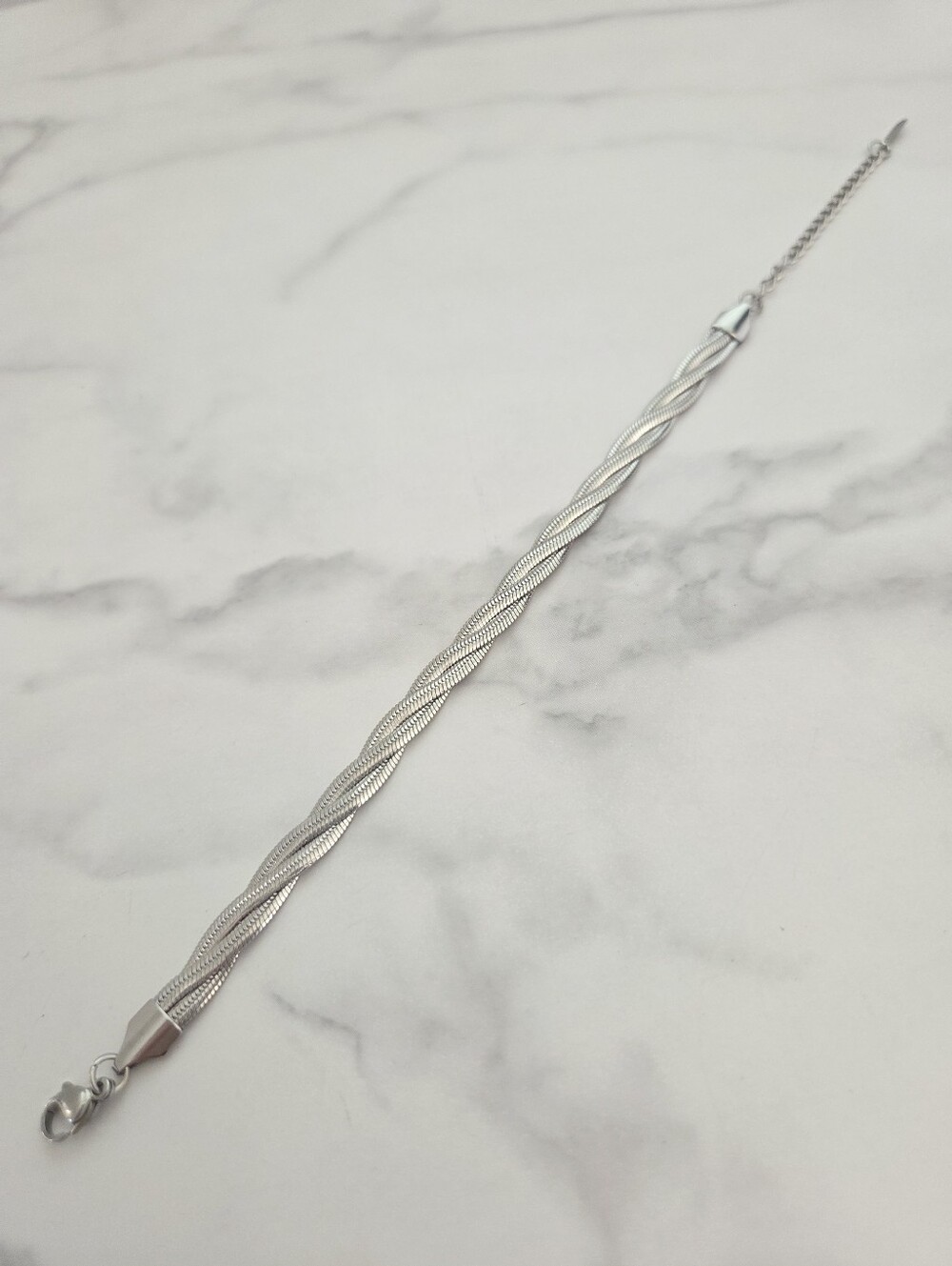 ​Silver Braided Herringbone Snake Chain Multistrand Bracelet - Picture 10 of 12